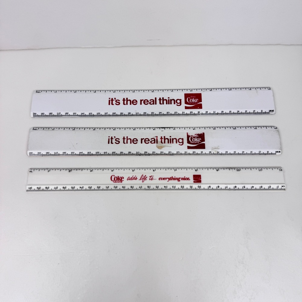 3 Vtg Enjoy Coca Cola Coke White Plastic Ruler w Red Black Accents Collectible